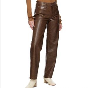 $350 NWT AGOLDE “Sloan” Recycled Leather Blend Straight Leg Pants in Cola Sz 27